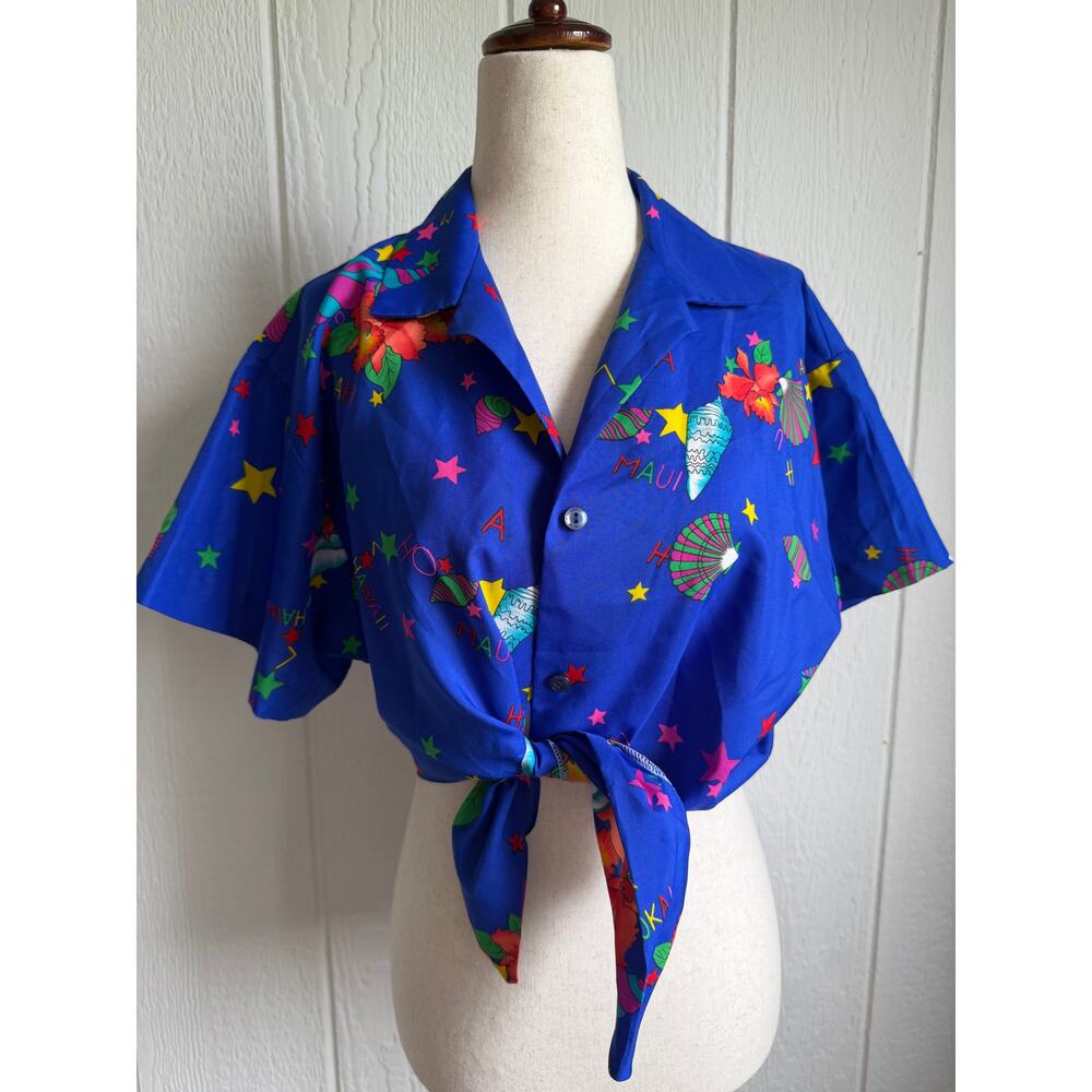Vintage Hilo Hattie Hawaiian Shirt Tropical Shell Floral Made in Hawaii